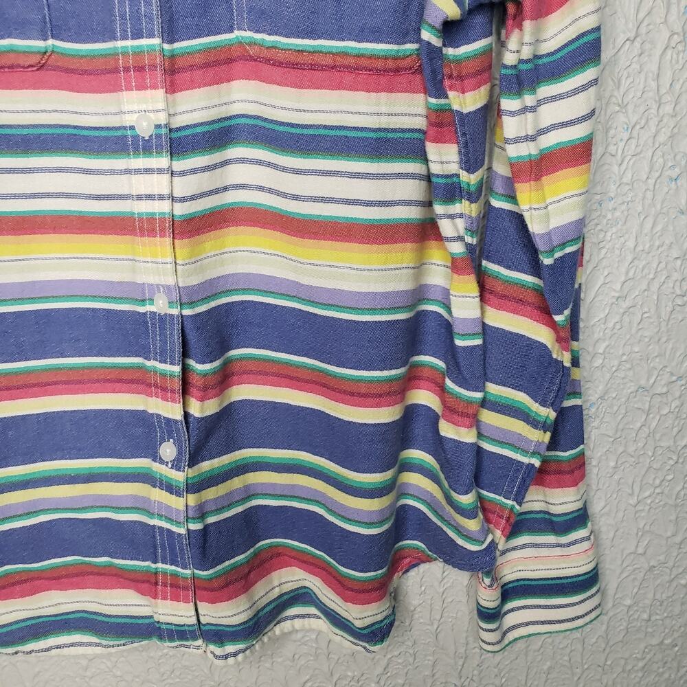 Chaps Denim Long Sleeve Button Shirt Size L Stripes Multi Color Women's - Picture 9 of 13